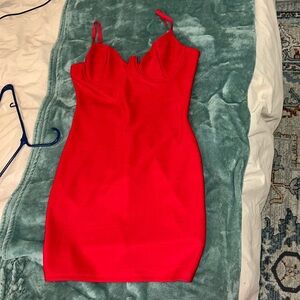 Red body con dress